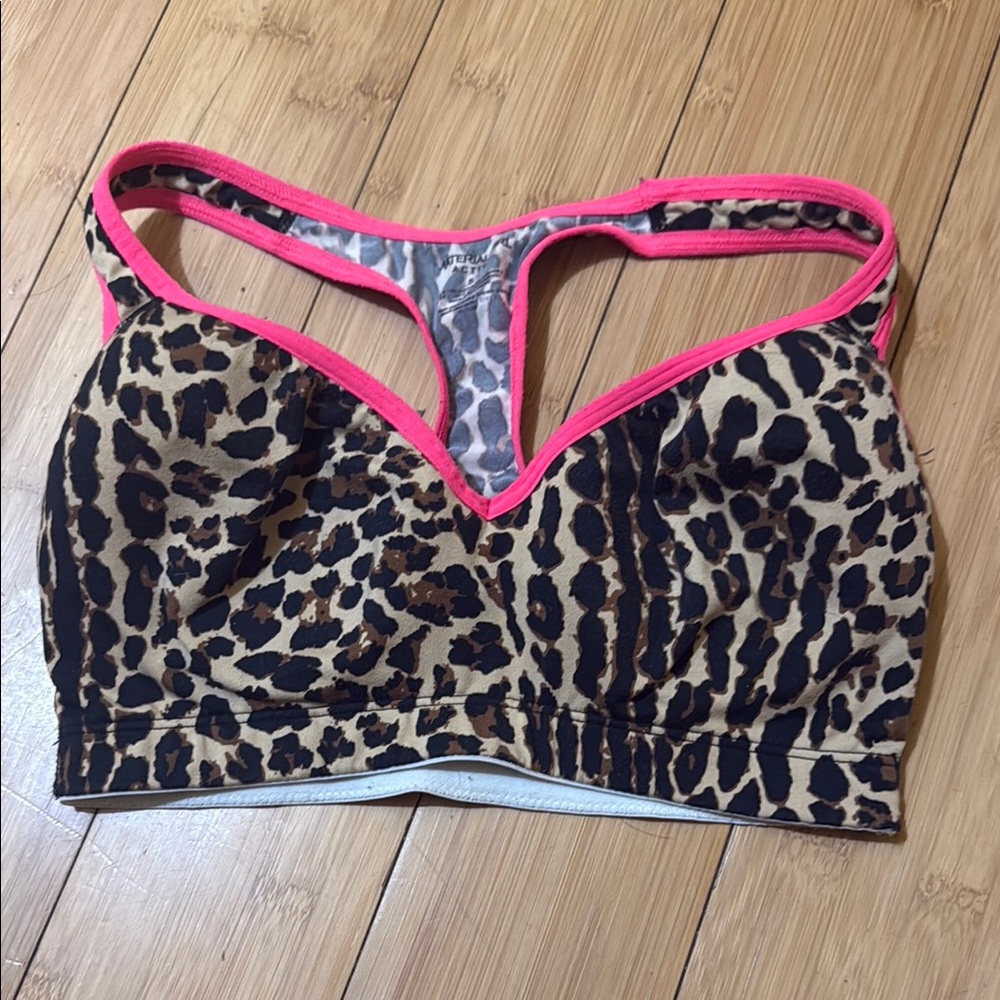 Leopard Print Sports Bra with Pink Trim